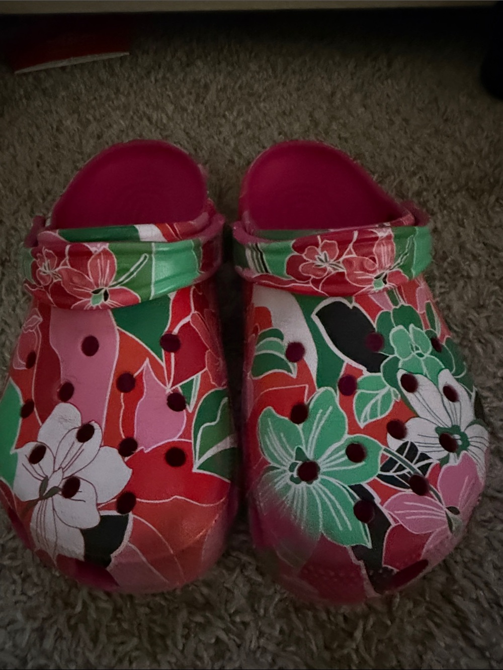 Kids Floral Clog Shoes in Pink and Green J5